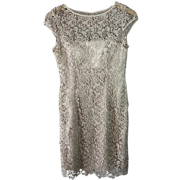 Adrianna Papell Champagne Lace Sheath Dress Size 6 Cocktail Evening Black Tie - Picture 2 of 6